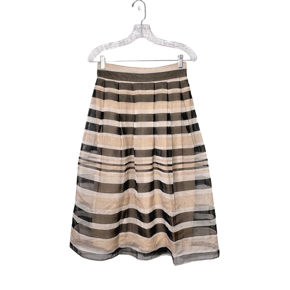 Organza A-Line Striped Pleated Midi Skirt Womens M‎ Elevated Evening Cocktail